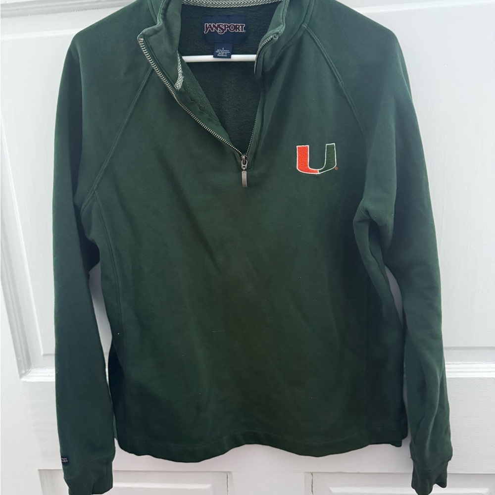 Jansport Univ. Miami (UM) Green Fleece Jacket Women’s Large 100% Cotton